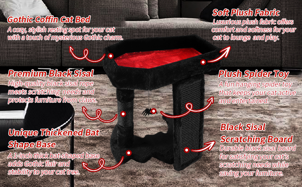 PuzzlePaw Gothic Cat Tree with Black Cat Scratching Post