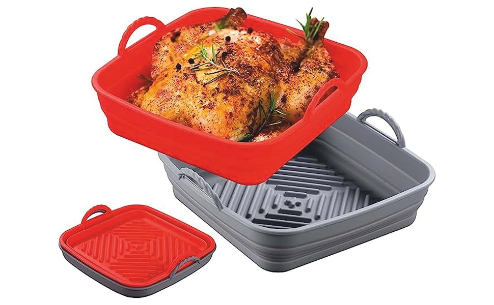 Reusable Silicone Air Fryer Basket Liners, 2 Pack, Kitchen