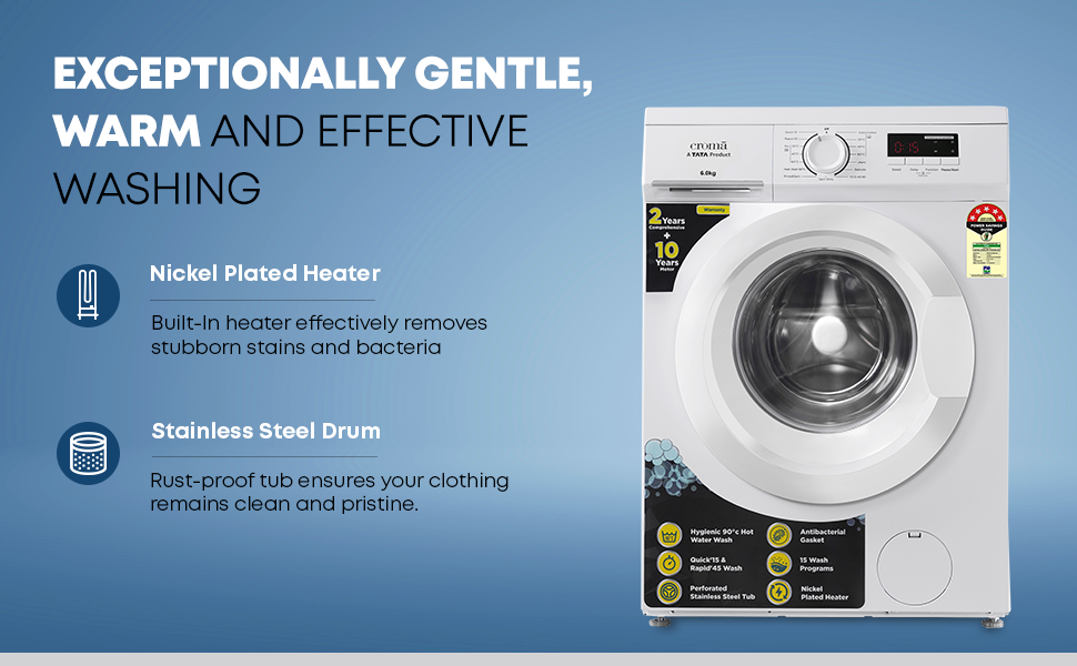 Croma 6 kg 5 Star Fully Automatic Front Load Washing Machine with 2