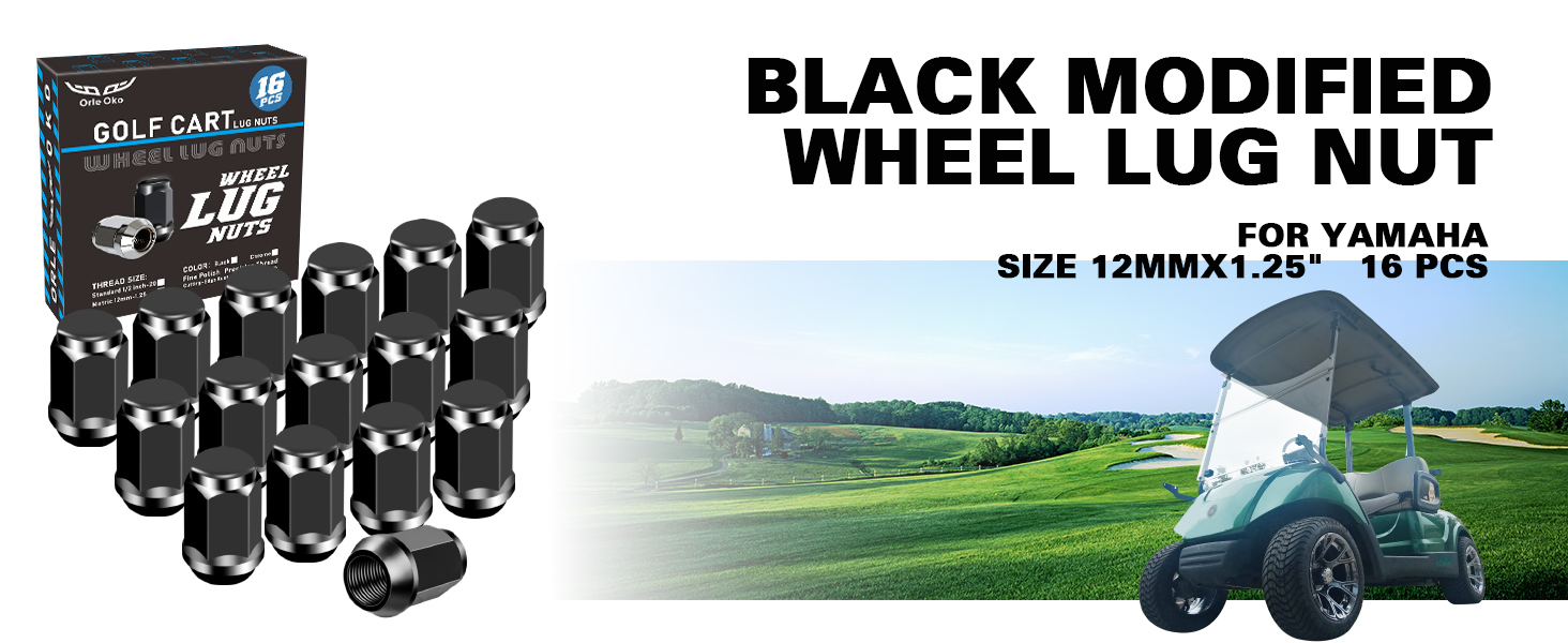 Orle Oko Golf Cart Black Lug Nuts for Yamaha/GEM, Metric