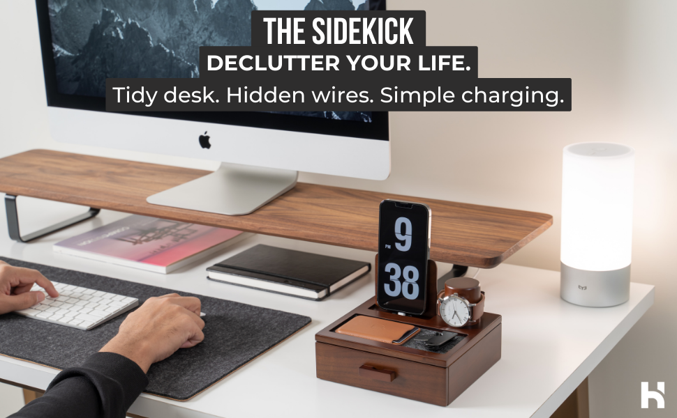 Nightstand Organizer For Men Wood Phone Docking Station to Charge Your Phone and