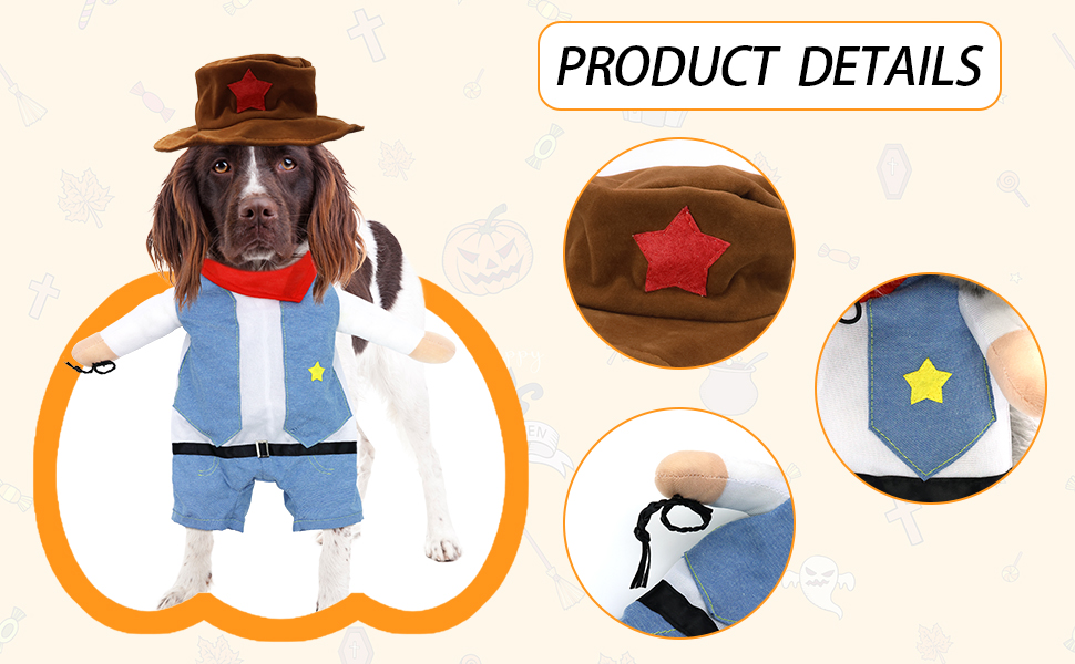 DELIFUR Cowboy Pet Costume with Hat Dog Costume Funny Pet Clothing