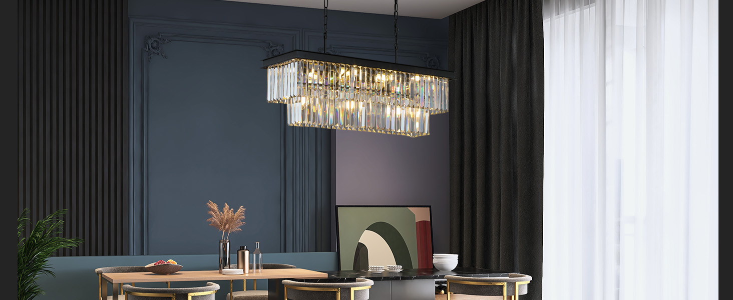 Rectangular Crystal Chandeliers for Dining Room