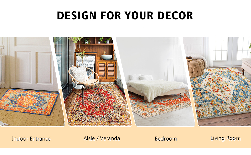 Area Rug 3x5 boho Rug Indoor Entryway Washable Vintage Rug