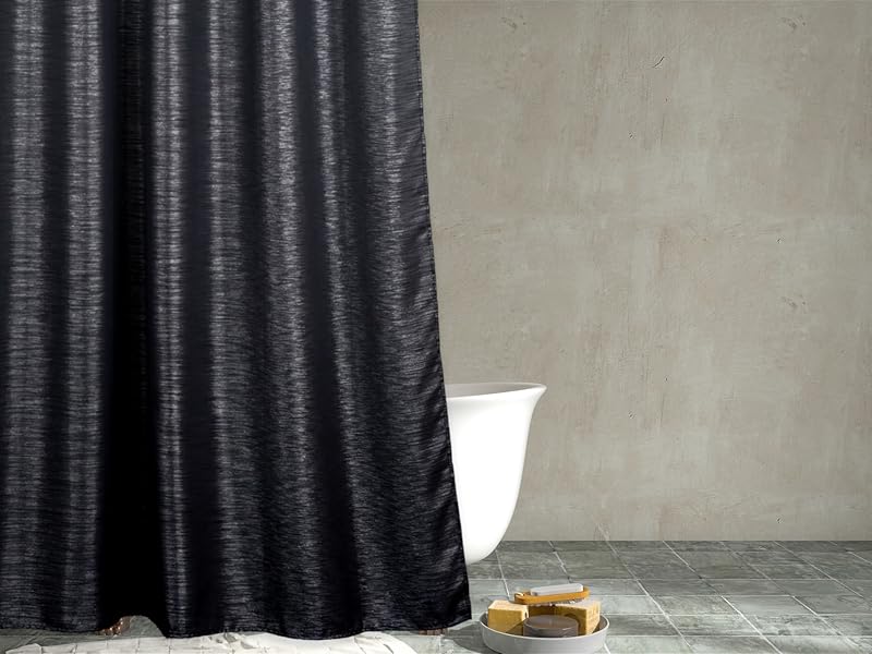 Popkozzi Shower Curtain Black Textile Bathroom Curtain Glitter Sparkle