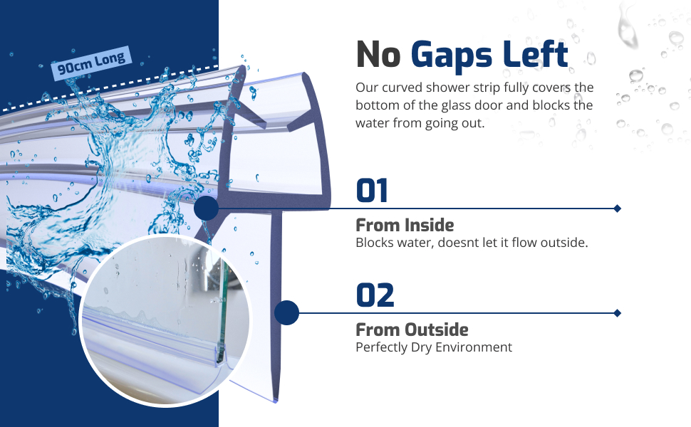 NYCENT Pre Curved Shower Door Seal Strip for 46mm Curved Glass 90cm