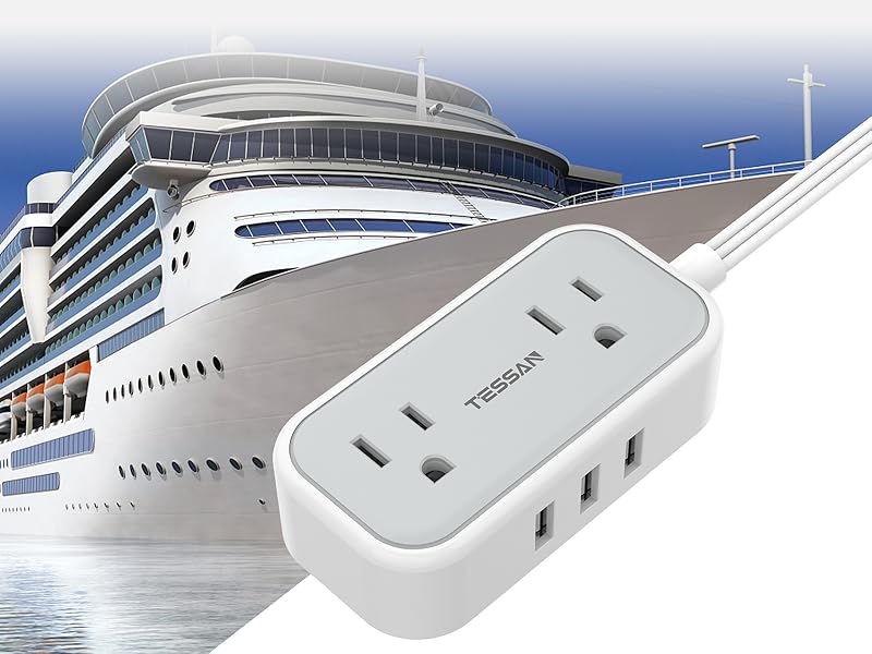 Flat Plug Extension Cord with 3 USB Ports, TESSAN Ultra