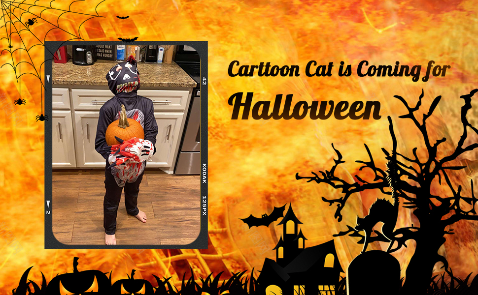 Cartoon Cat Costume Kids Scary Black Cat Cosplay Creepy