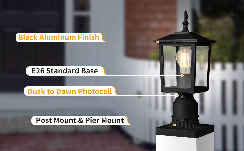 CINOTON Dusk to Dawn Outdoor Post Light Fixtures, Modern Exterior Post
