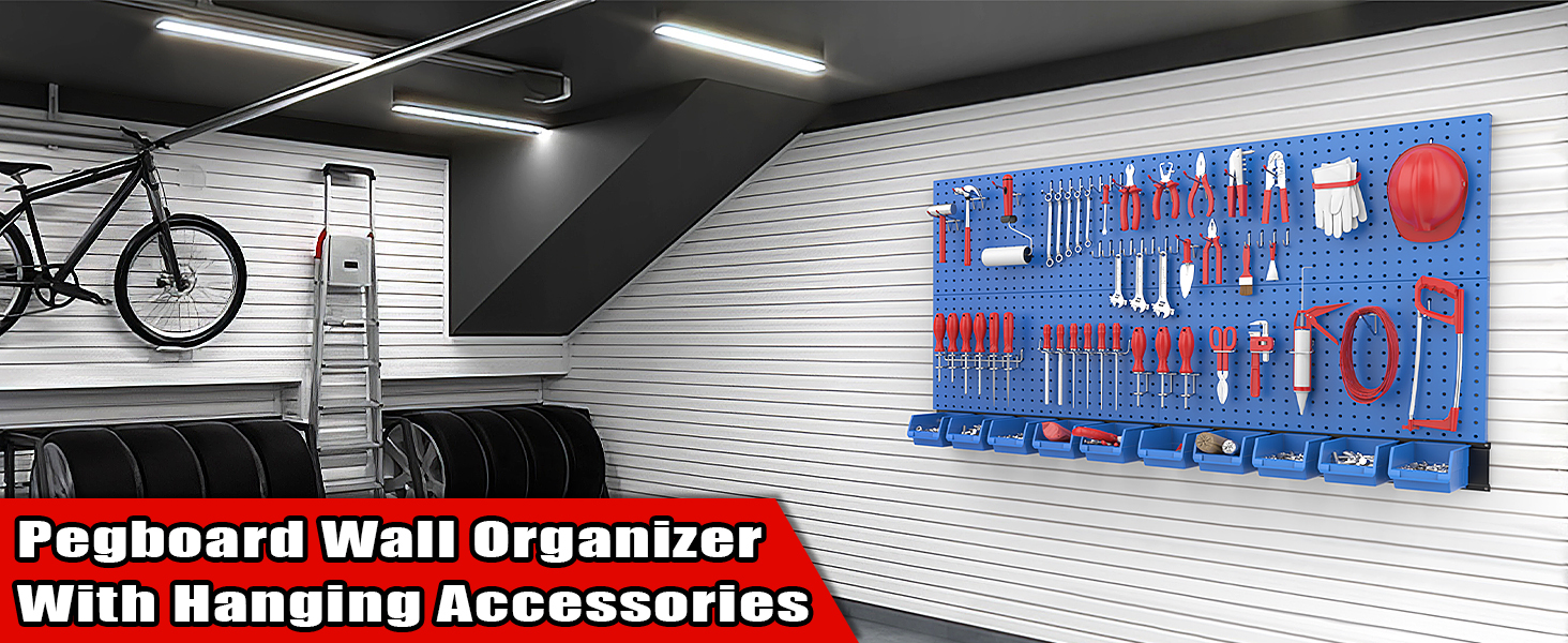 Ultrawall Pegboard Wall Organizer, Blue Metal Peg Board