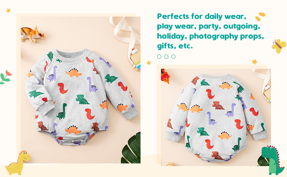 New child Boy Woman Outfits Child Lengthy Sleeve Dinosaur Romper Outsized Sweatshirt Toddler Fall Garments 0-18M 11 2