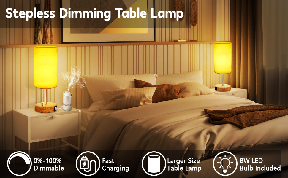 Allesgute Bedside Lamps Set of 2, Fully Dimmable Larger Size Table Lamp