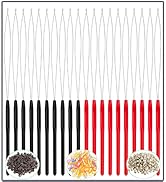 Hair Extension Loop Tools Set, 20 Pieces Pulling Needles with Beads, Black and Red (20 Packs)