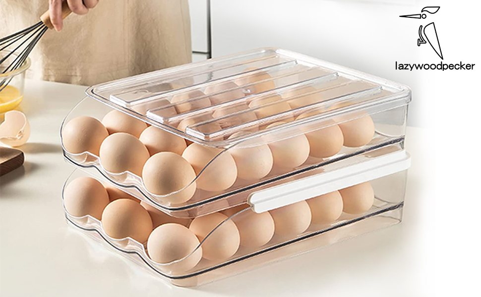 lazywoodpecker Egg Storage for Fridge, Auto Rolling Eggs Fridge