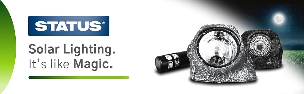 Status Solar Products Banner With Moon Graphic in right hand corner multiple products