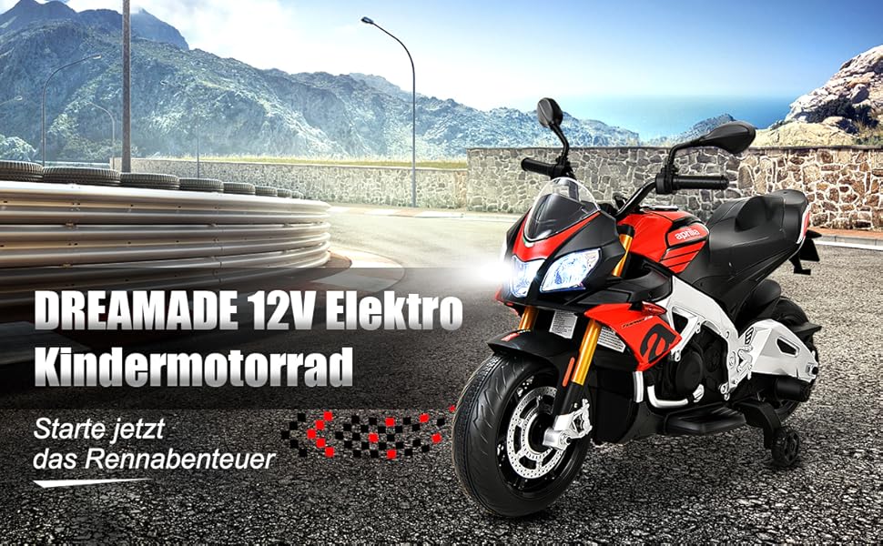 Elektro-Motorrad mit Stützrädern für Kinder ab 3 Jahren 12V Motorcycle