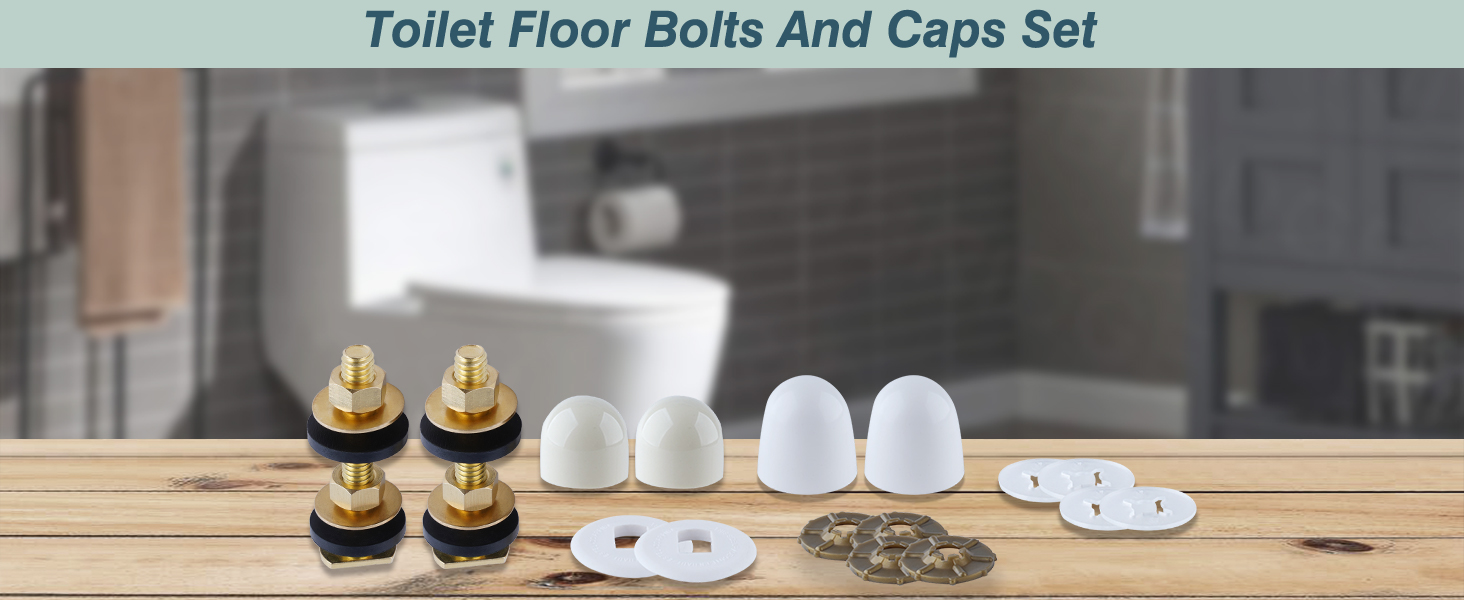 Toilet Floor Bolts and Caps Set,Solid Brass Toilet Bowl to Floor Bolts