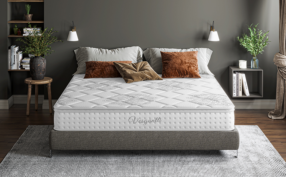 Full Mattress, Vesgantti 10.6 Inch Multilayer Hybrid Pillow Top Full
