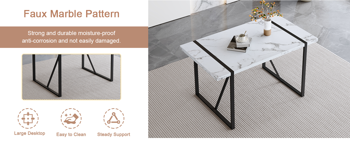 55'' White Dining Table, Modern Kitchen Table, Rectangular