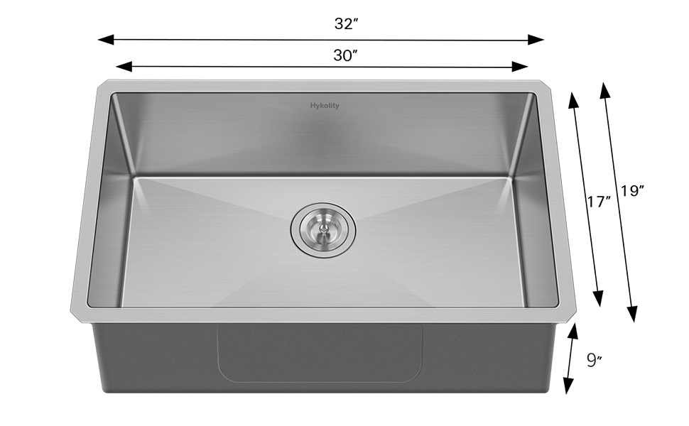 Hykolity 32inch Undermount Kitchen Sink, 16 Gauge Single Bowl