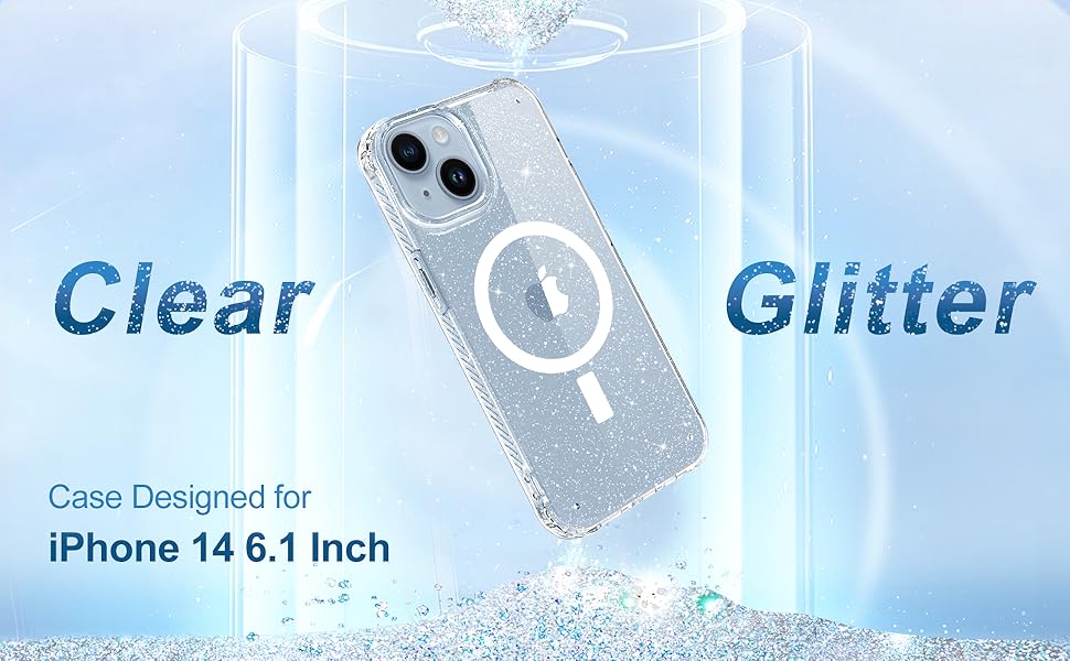 for iPhone 14 Case clear glitter