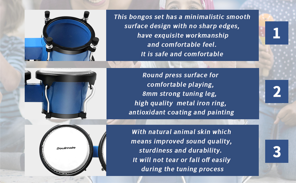 Soulmate Bongo Drums 4” and 5” Set for Kids Beginners