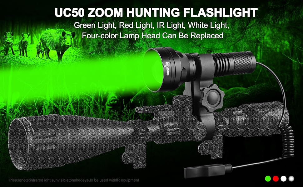 ANEKIM UC50 Zoomable Hunting Flashlight with Interchangeable Modules (Red、Green