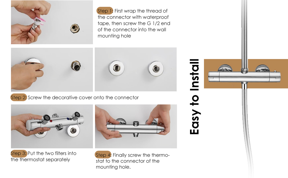 Peppermint Thermostatic Shower Mixer Bar Valve Wall Mounted, Modern Chrome Thermostatic Shower