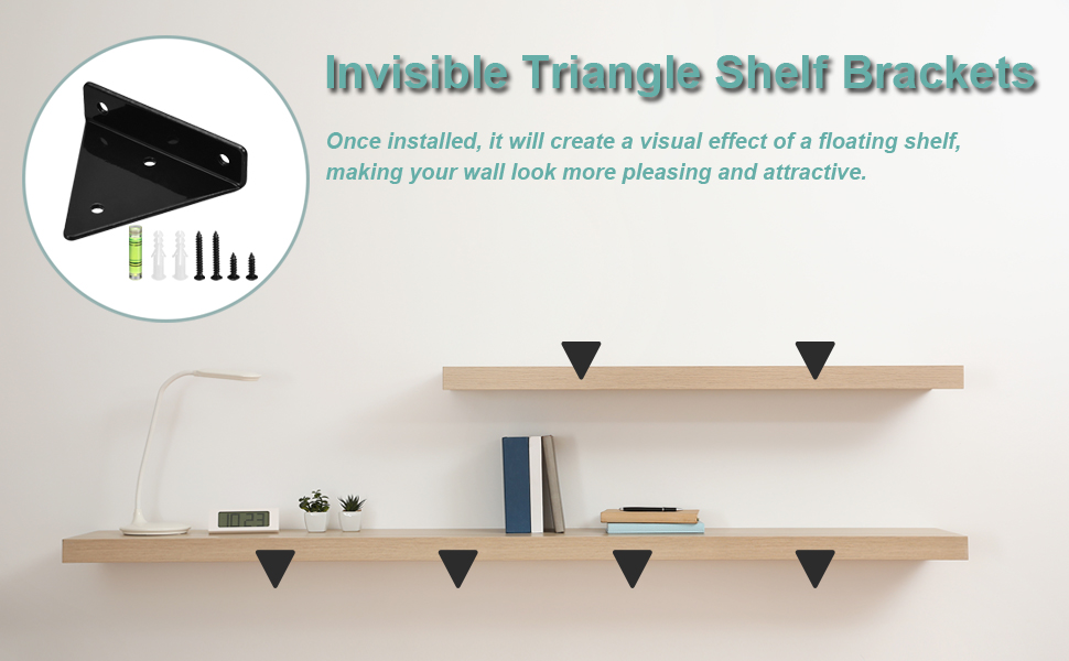 uxcell Floating Shelf Bracket, 4 Inch L 4Pcs Metal Triangle