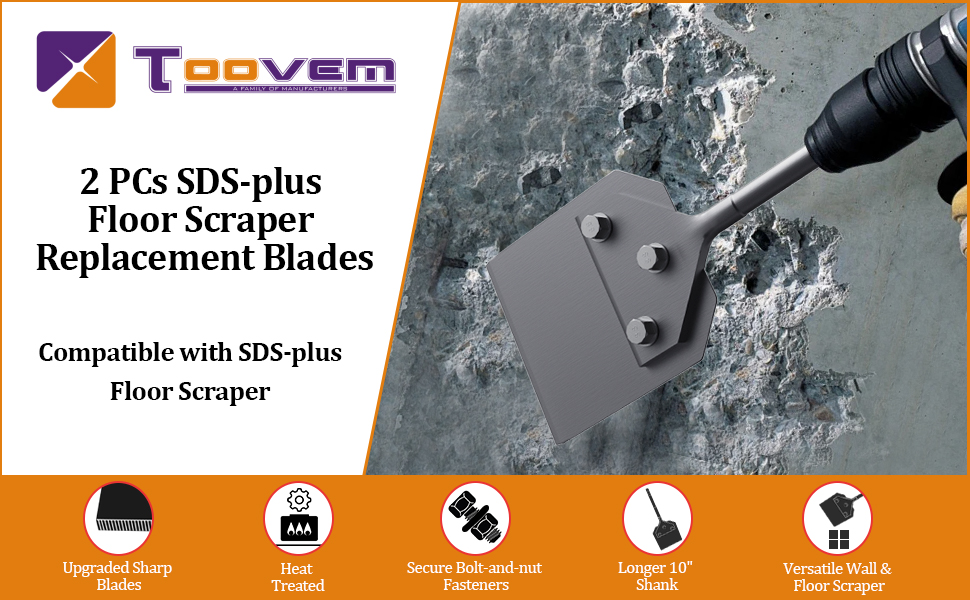 2 Pcs SDS Plus Floor Scraper Replacement Blades, TOOVEM 4 Inch Wide