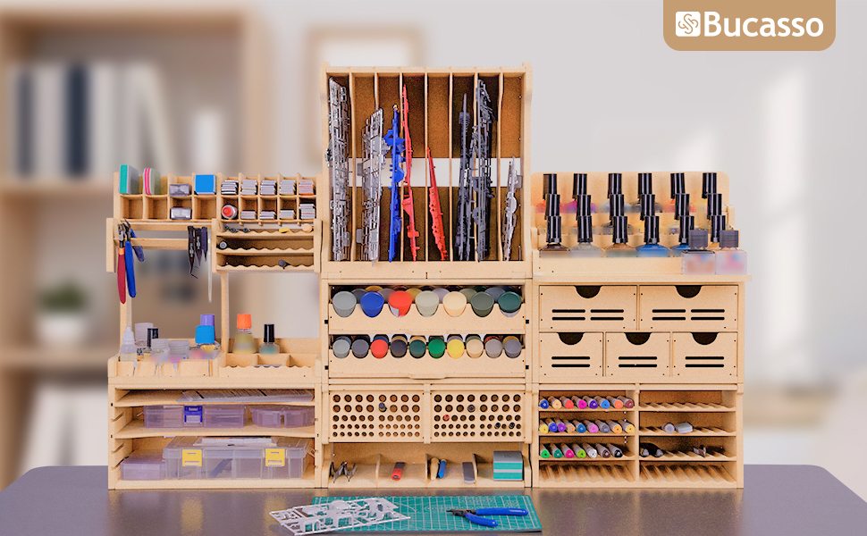 Bucasso Wooden Model Kit Tool Organizer Storage Rack, Paint
