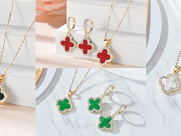 ☆*JAM CLOVER☆*。 Amazon.com: Feasnow Lucky Clover Sets Clover Necklace and