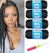 Natural Black Brazilian Wool Hair Acrylic Yarn for African Crochet Braids Senegalese Twist Faux L...