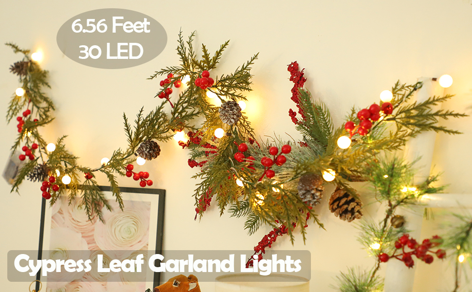 ChiRee Christmas Garland 6.56FT 20 LED Bulbs Cypress Pine