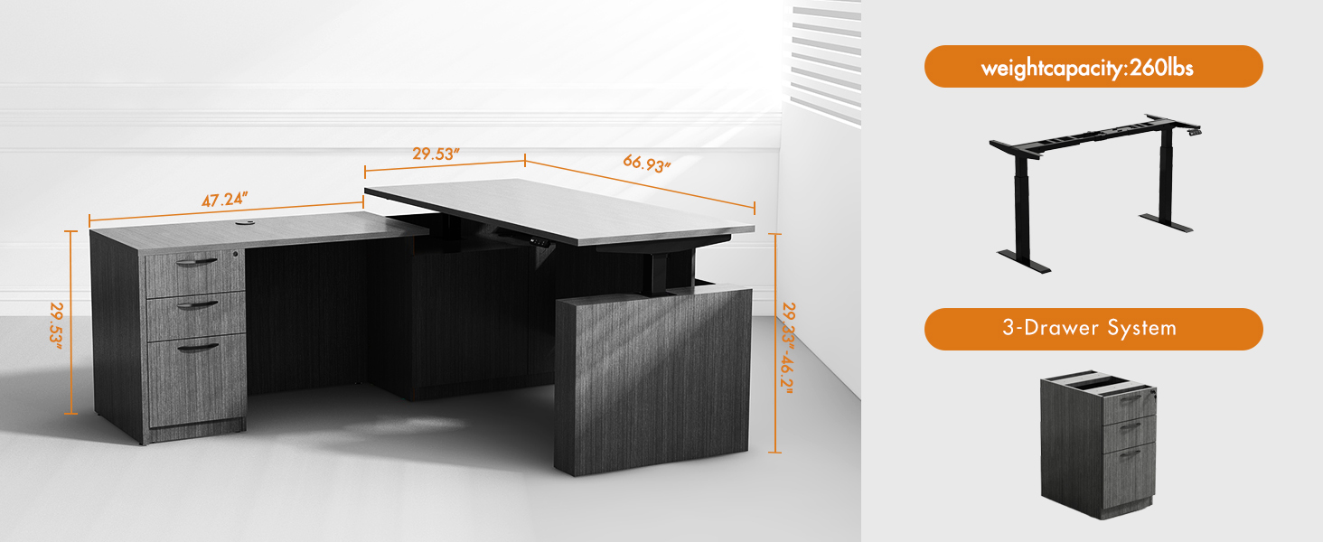 L-Shaped Executive Desk with Drawers