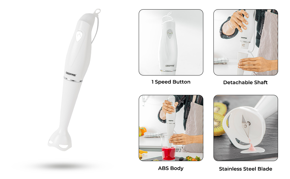 Geepas Hand Blender Food Collection Hand Blender, Soup Mixer with