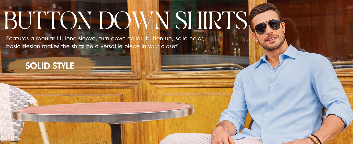 Camicia da uomo con bottoni in cotone e lino, casual, a maniche lunghe, con colletto, stile hippie, da spiaggia_voghion.com