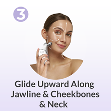 Using face lifting device along jawline and cheekbones, microcurrent massage, anti-aging tool