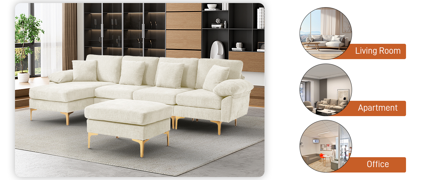 OUYESSIR UShaped Sectional Sofa Couch, 4 Seat Sofa Set for