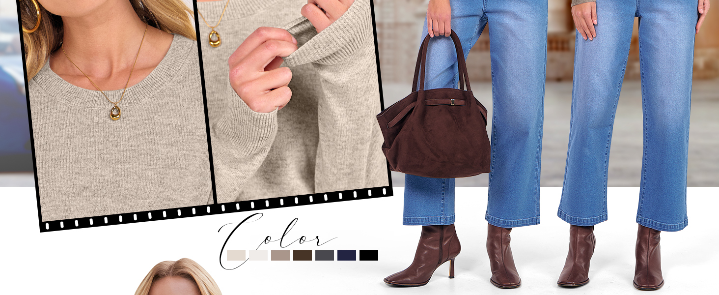 ANRABESS Womens 100% Wool Sweaters Cashmere Crewneck Long Sleeve Work Business Casual Basic Sweater