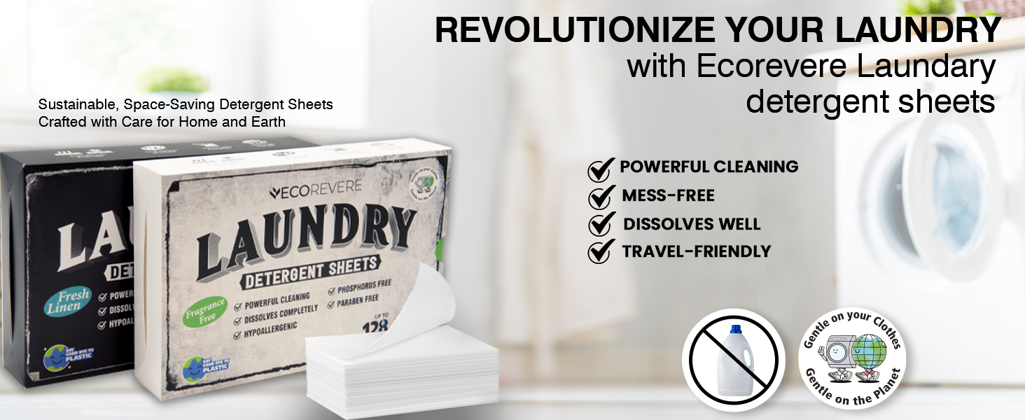 Eco Revere Laundry Detergent Sheets, 128 Loads, Natural