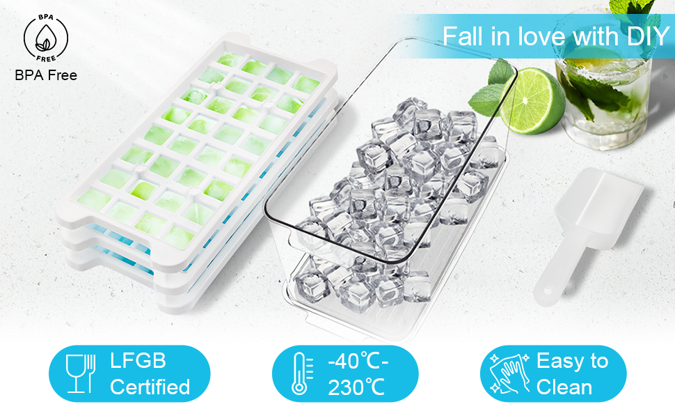 Ice Cube Tray with Storage Bin and Scoop, Realife Silicone