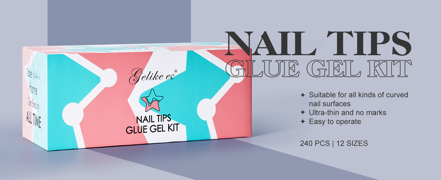 Nail Tips and Glue Gel Nail Kit, Gelike EC Gel Nail Extension Kit Soft Gel Nail Tips 240PCS, 6