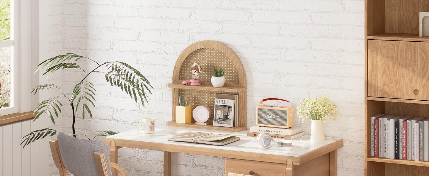 2-Tier Arched Wicker Floating Shelf
