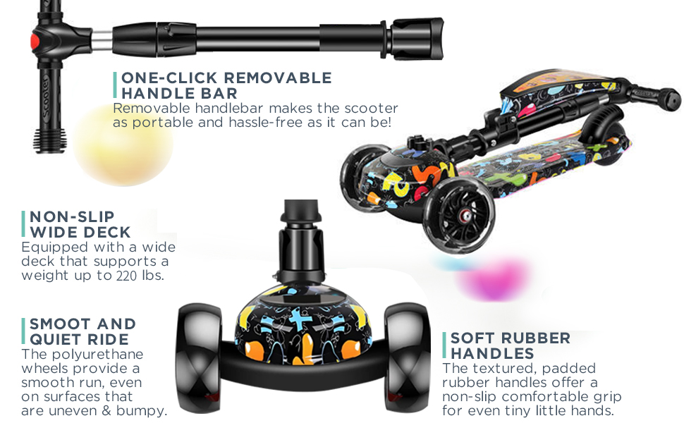 سكوتر للاطفال من دي ام جي تيك، سكوتر قابل للطي بـ4 ارتفاعات قابلة للتعديل للاطفال، سكوتر بثلاث عجلات، مع مقعد قابل للازالة، عجلات مضيئة باضاءة LED للاطفال من سن 1-10 سنوات 27 سكوتر دفع