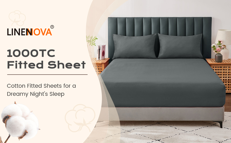 LINENOVA Luxury Cotton Blend Fitted Sheet Only Soft & Breathable King
