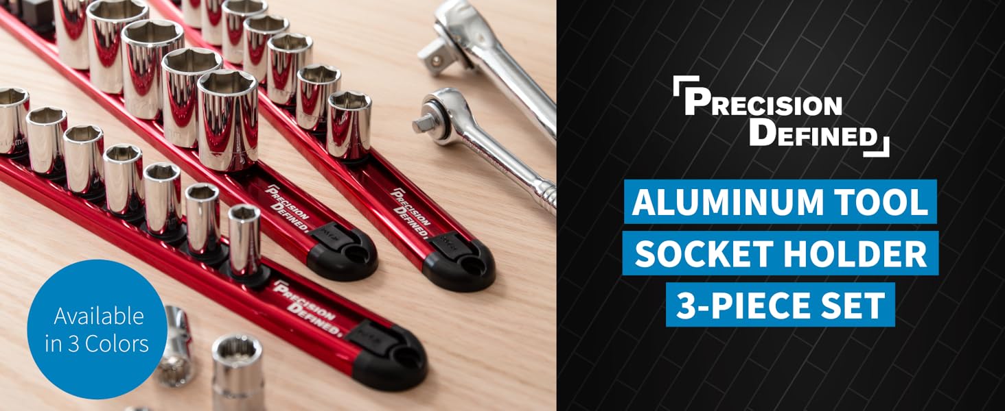 Precision Defined Aluminum Tool Socket Holder 3Piece Set Red, Heavy