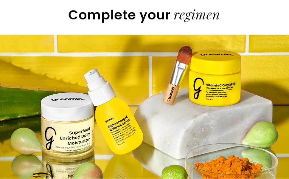 Gleamin Turmeric Vitamin C Clay Mask & Mask Brush Clay Face Mask with Aloe