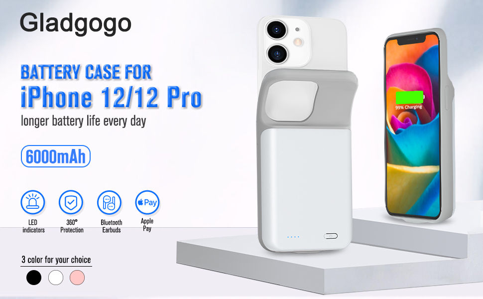 Gladgogo iPhone 12/12 Pro Battery Case, 7000mAh Smart