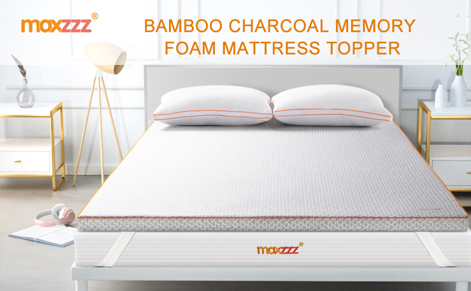 Maxzzz Memory Foam Mattress Topper Twin, 2 Inch Bamboo Charcoal